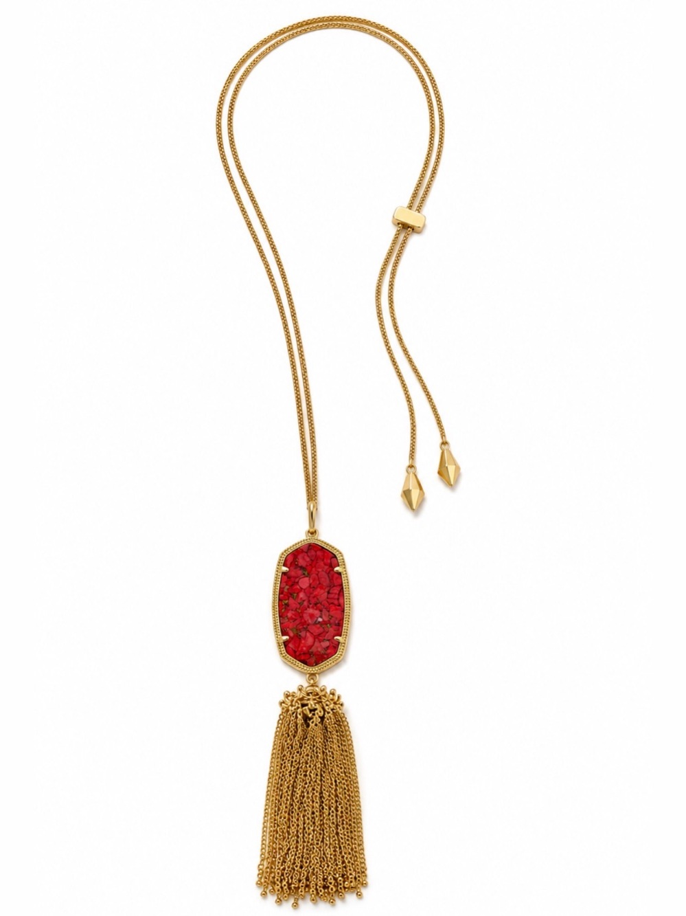 Kendra Scott Rayne Gold Long Tassel Necklace – Red/Coral Composite Stone